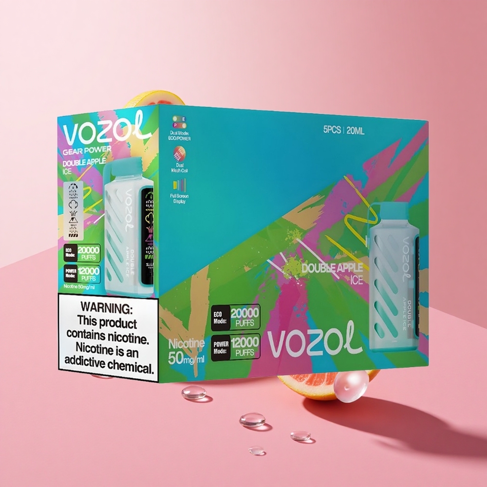 VOZOL Gear Power 20000 Puffs תפוח כפול קרח Dual Mesh Coil Full Screen Display
